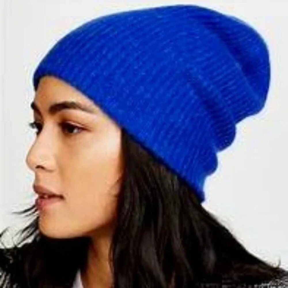 NEW Blue Slouchy Knitted Brimless Hat Warm Winter Knit Beanie Stretchy Cap Hats